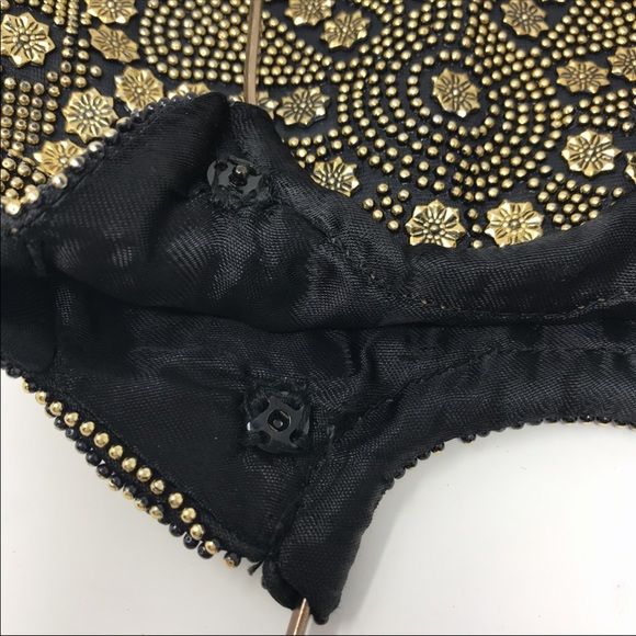 Vintage Black/Gold Beaded Purse With Metal Handles - Picture 7 of 11